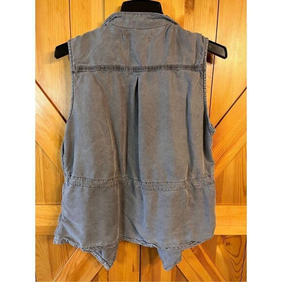 Max Jeans Vest Waterfall Drape Front Military Gray Tencel Utility Medium (3015) - Picture 6 of 6
